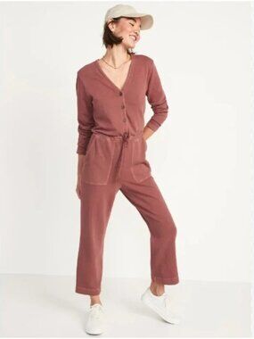 Old Navy Long-Sleeve Cropped French-Terry Utility Jumpsuit